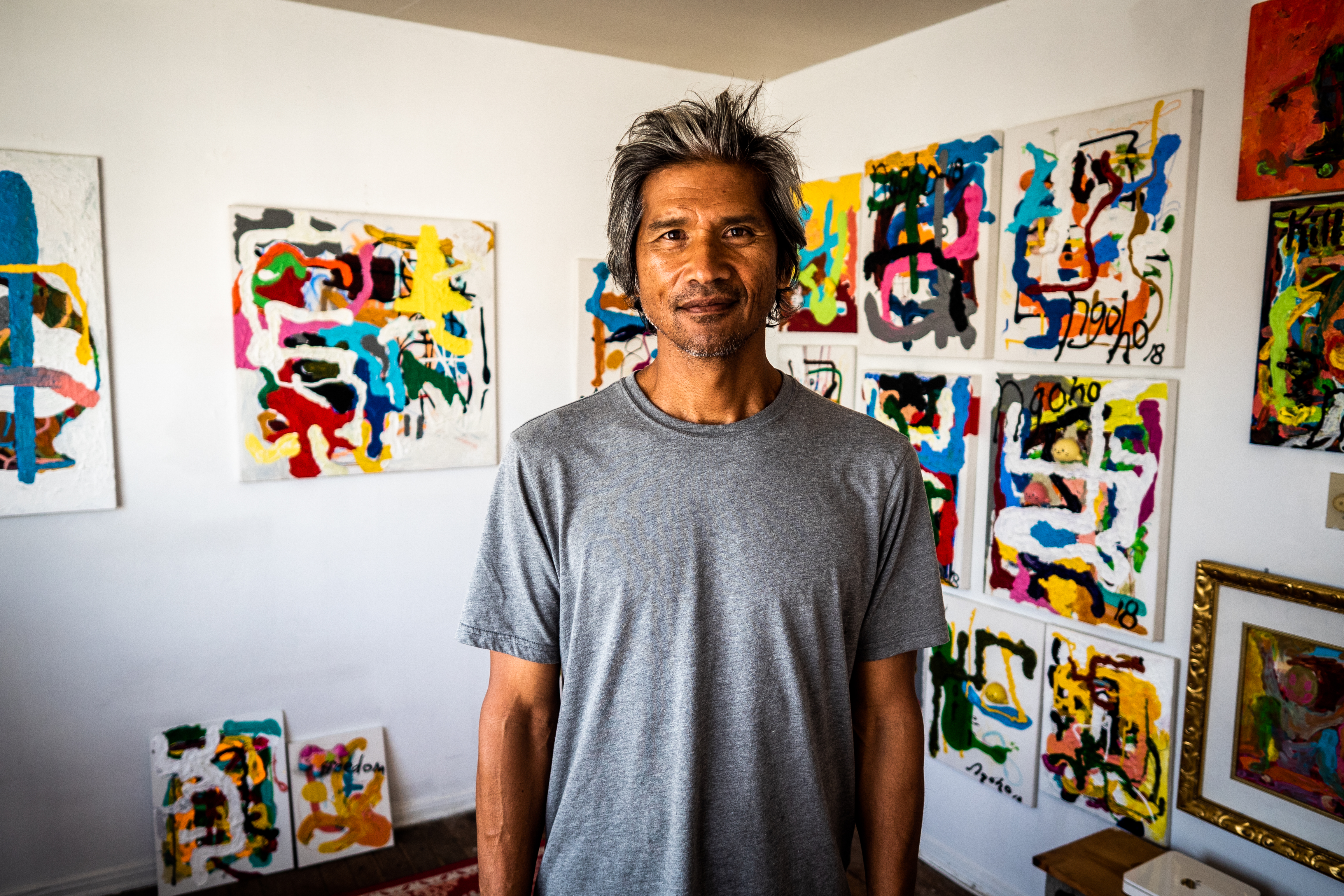 Pat Ngoho in the studio